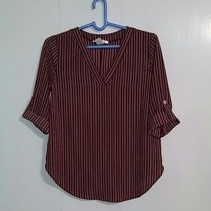 V-Neck Bonded Strips Blouse Size L